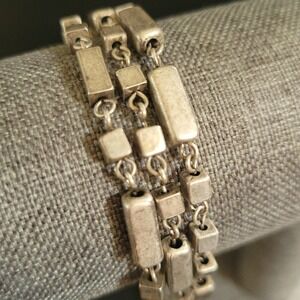 Vintage Sterling Silver 925 Multi Strand Geometric Block Bracelet 7.5" 23g